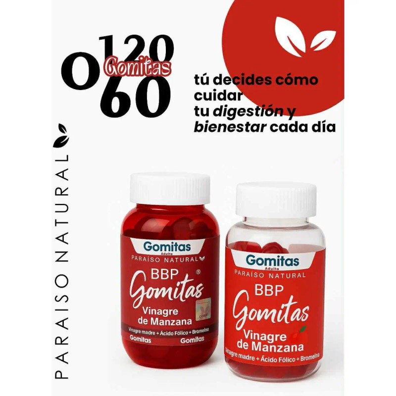 Gomitas Nutricionales Vinagre Manzana 120 Piezas Paraiso Natural Sin Gluten