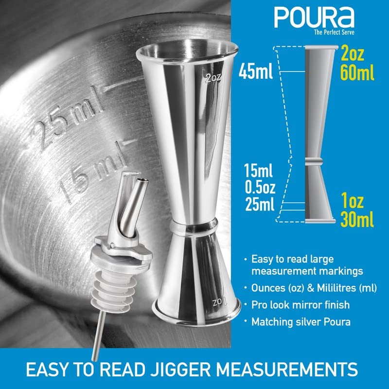 Poura Jigger and Measuring Cup Bar Set - Double Jigger