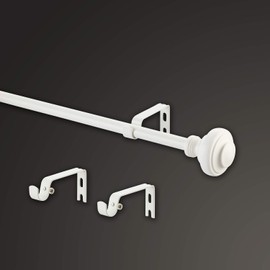 MODE Simplicity Collection 5/8" Diameter Curtain Rod Set with Doorknob Curtain Rod Finials and Steel Wall Mounted Adjustable Curtain Rod, Fits 32” to 90” Windows, White