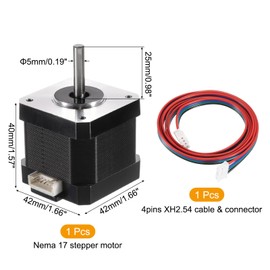 sourcing map 1 Pcs Nema 17 Stepper Motor 42x42x40MM Bipolar 1.5A/2.8V 0.4N.M 42 Motor 2 Phase Servo Motor 1.9 Degree 4-Lead with XH2.54 Cable and Connector for 3D Printer CNC Machine DIY