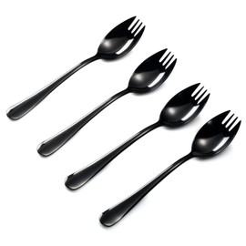 Alata Black Mirror Sporks 8-Pack Set Stainless Steel Sporks, 7.4 Inches Long Handle Salad Forks For Dessert, Ice Cream, Salad, Soup, Noodle, Spaghetti, Dishwasher Safe