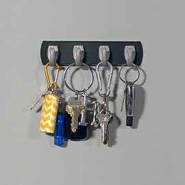 HIGH & MIGHTY 515306 Key Rail Organizer Hook Rail, Easy Tool-Free Dry Wall Installation, Holds up to 5lbs, Small, Black & Silver