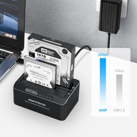 Hard Drive Docking Station, RSHTECH Aluminum Dual Bay SATA Hard Drive Dock for 2.5/3.5 Inch SATA I/II/III HDD SSD Support 2x 16TB Hard Drives,Offline Clone and UASP,Tool-free (RSH-DS01)