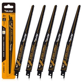 TOLESA Nail Embedded Wood Reciprocating Saw Blades for Wood Window Door Demolition and Construction Wood Cutting 9 Inch 6TPI Sawzall Blades Wood Bi-Metal Teeth with Cobalt Sharp Cutting 5 Pack