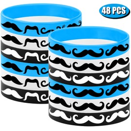 CupaPlay 48PCS Moustache Rubber Bracelets Party Favors-Moustache Silicone Wristbands Party Supplies Decorations Black Moustache Whiskers Birthday Gifts Events Prize