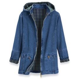 SAGEFINDS Women’s Flannel Lined Denim Jacket | Detachable Hood | Zip Front and Side Pockets | 100% Cotton | Size 2X