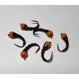 marshcreekflyco (6 )  Zebra Midge  Glass Bead Orange/Black Fishing Flies Trout Flies Wet - Size 18