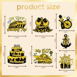 Cruise Door Magnets Decorations Stickers - 16 Pcs Balck and Gold 50th Birthday Cruise Ship Door Decorations Waterproof Cruising Essentials for Carnival Cabin Refrigerator Decor