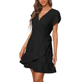SAMPEEL Womens Summer Dress V Neck Wrap Petal Sleeve Dress Plus Size for Women Black XL