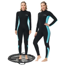 Lansru Women Wetsuit with Waterproof Changing Mat Bag, Upgraded CR Neoprene 3/2mm Full Suit, Back Zip Wet Suit for Women, Ideal for Cold Water Swimming Surfing Snorkeling and Diving.