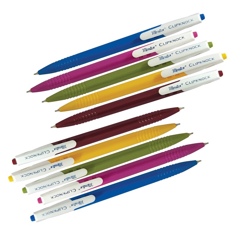 Montex 10 x 0.7mm Ball Point Pens ClipKnock BLUE Retractable