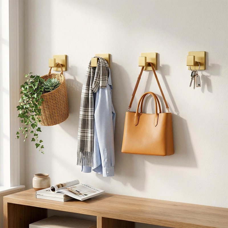 Yuanan 6 PCS Brushed Gold Towel Hook, 2 Inch Square