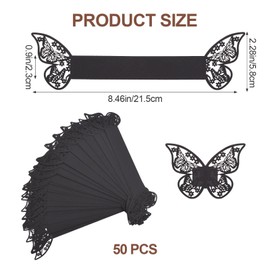 URROMA 50 PCS Black Mirror Glossy Paper Napkin Holder Ring, Butterfly Paper Napkin Rings Buckles Holder for Wedding Christmas Daily Party Celebration Table Decor