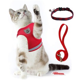 Cat Harness, Collar, For Dogs and Cats, Small Dogs, Rabbit, Soft Chest Pads, Lead, Non-Shedding, Reflective Harness, Breathable, Ultra Lightweight, Adjustable Size, Velcro Attachment, Reflective