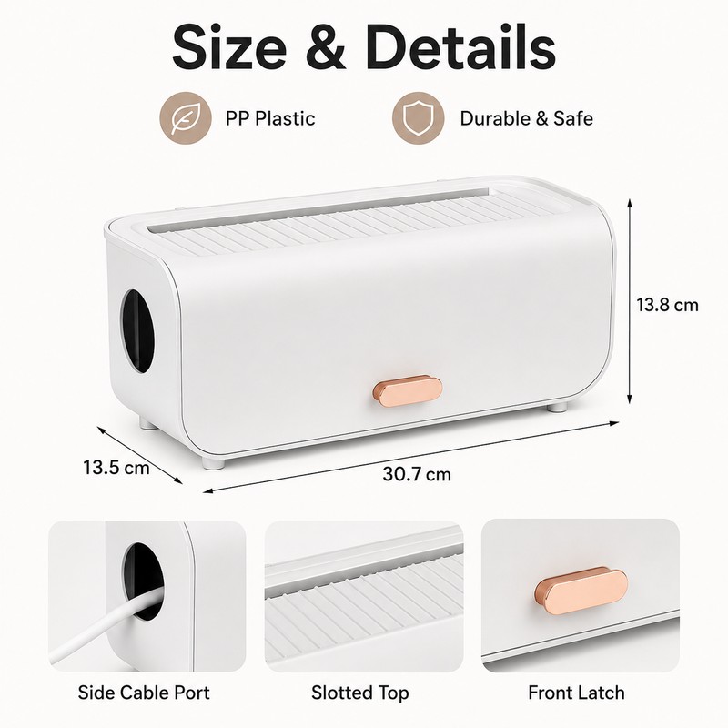 Desktop Cable Management Box for Chargers - Covered PP Organizer