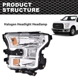 CNNELL Headlights Assembly Compatible with 2015 2016 2017 Ford F150 models only Headlamps Lamps Left(Clear lens Chrome Housing Amber Reflector)