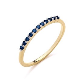 Old English Jewellers 9ct Yellow Gold on Silver Blue Sapphire Cz Eternity Band Ring size K L M N O P Q R S - September BIRTHSTONE (S)