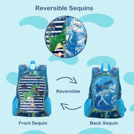 HAPPYSUNNY Toddler Dinosaur Backpack for Boys 3-5 Years Old Age 4-6 Kids with Reversible Sequins for Children Bookbag Preschool Early Elementary and Kindergarten School Bag for Little Child