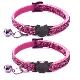 HSHFAMIIY Cat Collars, 2-Pack Adjustable Breakaway Cat Collars with Bells, Reflective, Pink, 7-11 inches