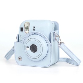 Camera Case Compatible with Mini 12 Instant Camera, PU Leather Bag with Adjustable Strap, Detachable Top Cover, Protective Case for Mini 12 (Hydrangea Blue)