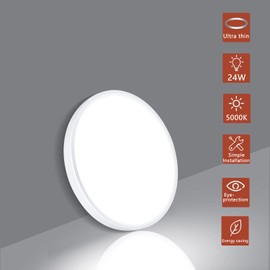 Ouyulong Flush Mount LED Ceiling Light Fixture, 5000K Neutral White, 9 Inch 24W Ceiling Light,Ultra Slim Flush Mount Round Ceiling Lamp for Kitchen, Bedroom, Basement, Hallway, Living Room,Stairwell