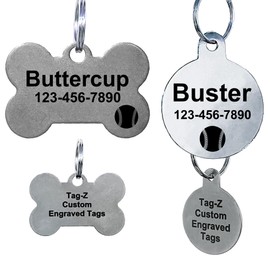 Stainless Steel Pet ID Tags, Deep Engraving on Both Sides with Your Personal Information and an Icon Option, Stainless Steel Circle Shape Includes Split Ring and Silencer