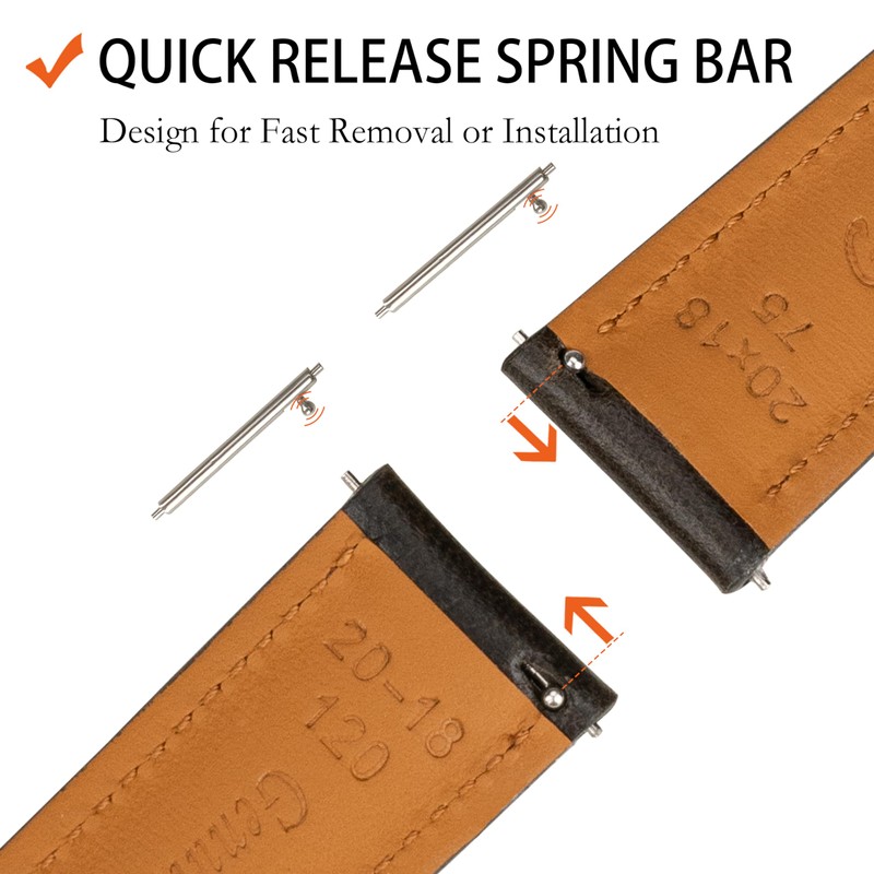 Gomvadr Quick Release Leather Watch Band,Vintage Oil-tanned Pull-up Leather Strap