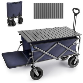Rengue Collapsible Wagon Carts with Table Foldable,300Lbs Capacity 43" Extra Long Extender Tailgate Design,Heavy Duty Beach Wagon with Big Wheels for Outdoor Camping,Sports,Shopping,Beach