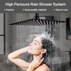 Shower System Wall Mounted 10 inch Shower Overhead for Bathroom,Rain Shower Combo Set with Handheld Spray,Luxury Rainfall Shower Head Rough-in Valve and Trim Included(Matte Black)