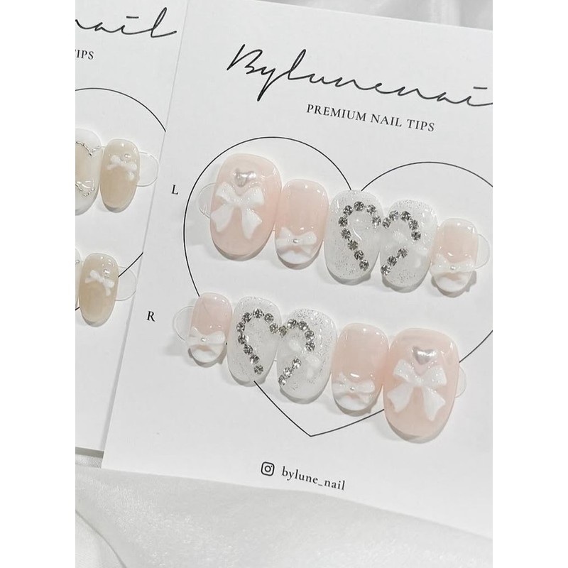 Heart Chain Handmade Nail Tips - Short Square / 하트체인