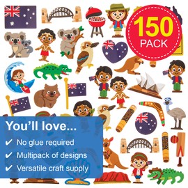 Baker Ross FN027 Australia Foam Stickers - Pack of 150, Australian Stickers for Kids Crafts and Cards