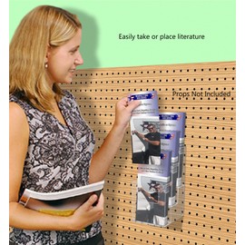 Marketing Holders 12 Pack Pegboard Brochure Holder For 4" Wide Tri Fold Advertisements Peg Board Mount 3 Tier Multi Slot Display Literature Printed Material Take One Amenity Flyer Clear Acrylic
