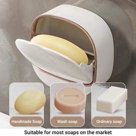 Adhesive Soap Holder for Shower Wall with Drainage Box, Waterproof Shower Bar Soap Holder Tray, Bathroom Stick on Soap Dish Wall Mounted, Kitchen Bath Hand Skin Caddy Organizer