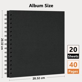Vienrose Scrapbooking Album (20.5 x 20.5 cm) Photo Album, Travel Album with Textured Paper Cover, Ideal for Weddings, Children, Family, Graduations (20 Sheets/40 Pages, Black)