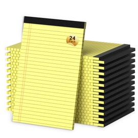 24 Pack Yellow Note Pads 5x8 Inch, 5x8 Yellow Legal Pads College Ruled, Mini Double-Sided Printing Notepad Perforated Small Note Pads 5x8 Lined Paper, Writing Pad for Office Home School, 30 Sheet/Pad