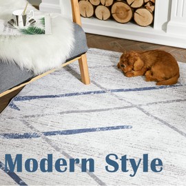 jinchan Area Rug 8x10 Washable Rug Moroccan Rug Blue Grey Foldable Thin Rug Modern Geometric Accent Rug Soft Rug Indoor Non Slip Gray Carpet Kitchen Living Room Bedroom Dining Room