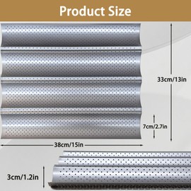 RUHUHUR 38x33CM Baguette Baking Tray French Bread Pan for 4 Baguettes with Non-Stick Coating,Silver Grooves Waves French Thickened Perforated Multi Slot Pan for Oven Baking Baguette Mould Accessories