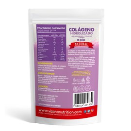 VIZANA NUTRITION | Colágeno Hidrolizado Puro en Polvo 200g, con Ácido Hialurònico, Biotina y Vitamina C, sin Azúcar