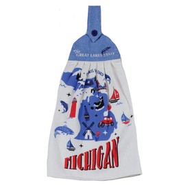 DHE 3 Piece Road Trip Home State of Michigan Blue Red White Kitchen Accessory Bundle, 2 Towels and Pocket Mitt
