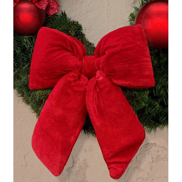 EDG ENZO DE GASPERI Shabby Chic Velvet Padded Bow 40 x 48 cm Red Christmas