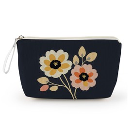 Livel lhood Floral Pouch, Dark Blue, Trinket Case, Cosmetic Storage, Fashionable, Japanese Style, Flower Pattern, Clutch Bag, Travel, Accessories, Makeup, Organization, Compact Makeup Pouch, Girls’ Gathering, Gift, Skin Care Supplies, Storage