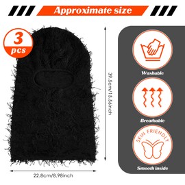Newcotte 3 Pcs Distressed Balaclava Full Face Ski Mask Cool Knitted Balaclava Windproof Ski Mask for Men Women Cold Weather (Black)