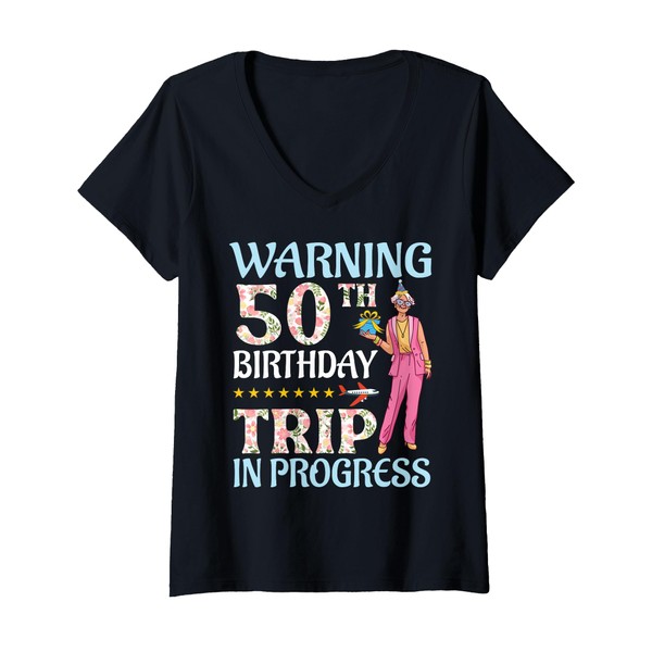 Womens Floral Girl Warning 50th Birthday Trip In Progress Presents