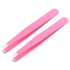 AAProTools Slant Tweezers, Stainless Steel Precision Tweezers for Ingrown Hair, Eyebrow and Hair Remover 2 Pieces (Pink)