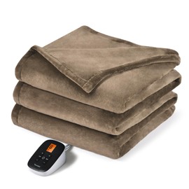 Sunable Heated Electric Blanket - Machine Washable Blanket with Time Settings 10 Heat Settings Twin Size 62×84 inches Taupe - Velvet