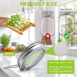 2 Pack Sprouting Lids for Wide Mouth Mason Jars, Reusable Stainless Steel Screen Bean Sprouting Jar Lids, Sprouting Lids for Bean Sprouts, Broccoli, Alfalfa, Bean