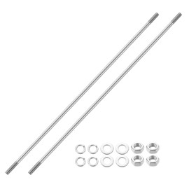 sourcing map 2pcs Double Ended Stud Screws, M6x300mm 304 Stainless Steel Dual Threaded Rod Bolts with Nuts and Flat & Lock Washers Double End Threaded Stud Screw Bolt for House Maintenance