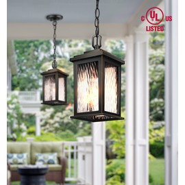 VIANIS Outdoor Pendant Light Fixture, Farmhouse Exterior Hanging Lights with Adjustable Chain, Anti-Rust Aluminum Frame with Temperate Water Glass, Hanging Lantern for Front Door Ceiling Entry Porch