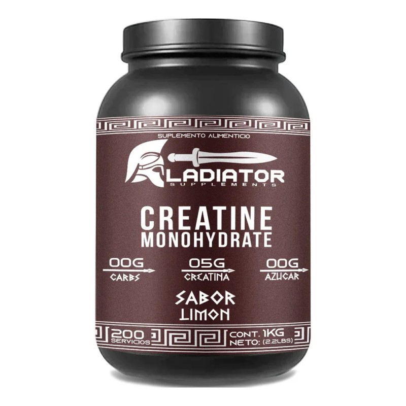 Creatina Gladiator Monohidratada 1kg 200 Servicios Sabores Limn