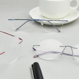 Eyekepper 3-Pack Round Rimless Metal Reading Glasses Women Men - Circle Frameless Readers (Blue/Red/Purple)+3.50, 3 Pack Mix-blue/Red/Purple